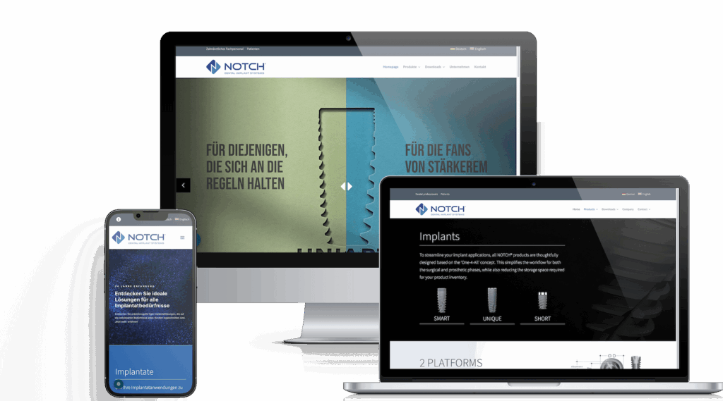 Iphone, Tablet und IMac mit der Internetseite von NOTCH